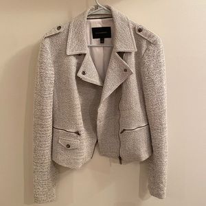 Banana Republic black and white moto jacket. Women size 8 Tall.